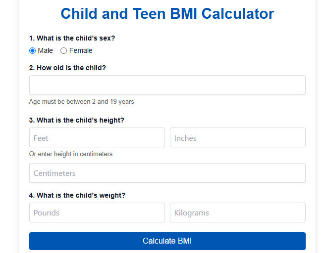 Child and Teen BMI Calculator